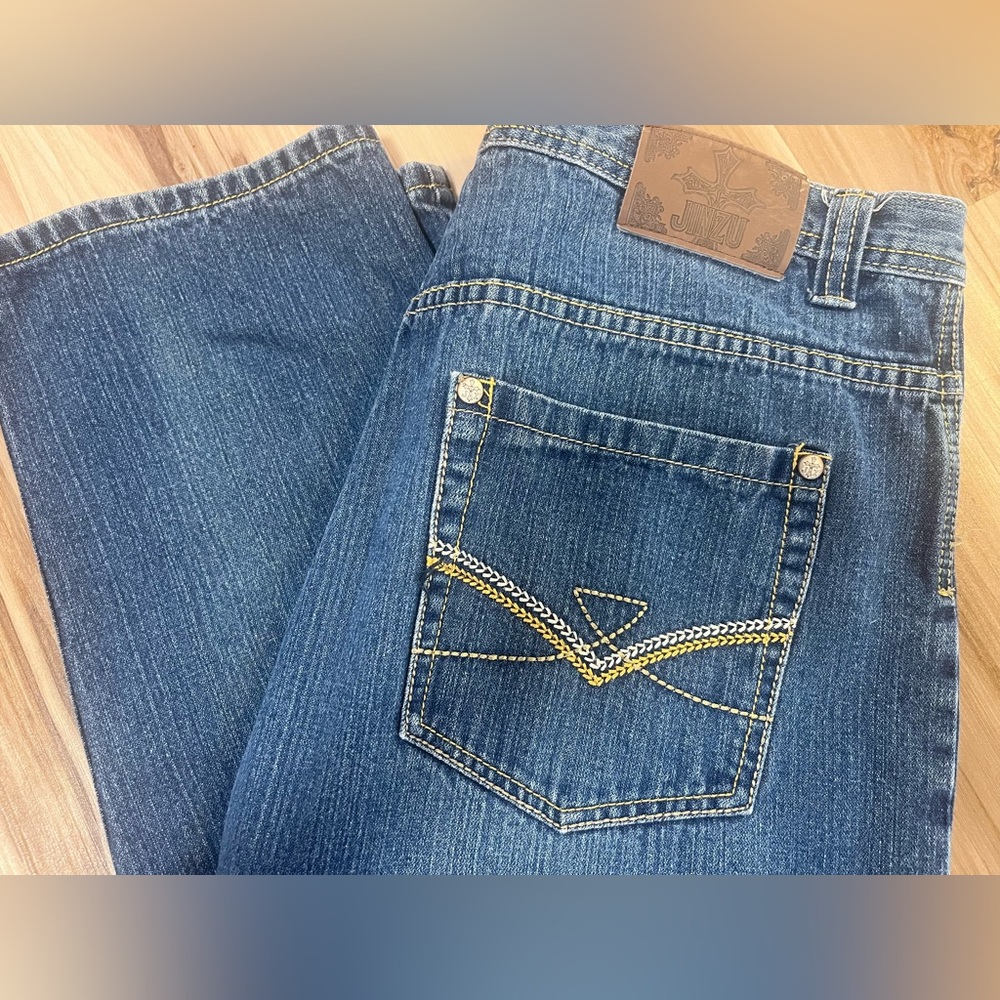 Jinzu Jeans Men’s 38x32 Embroidered Y2K Skater Grunge Medium Wash Straight Vtg